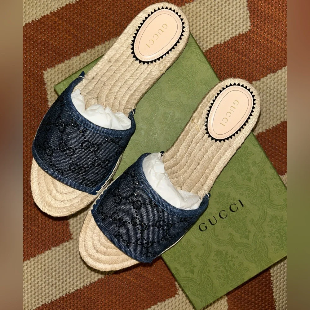 Gucci- Pilar GG denim espadrille sandals - Picture 2 of 8